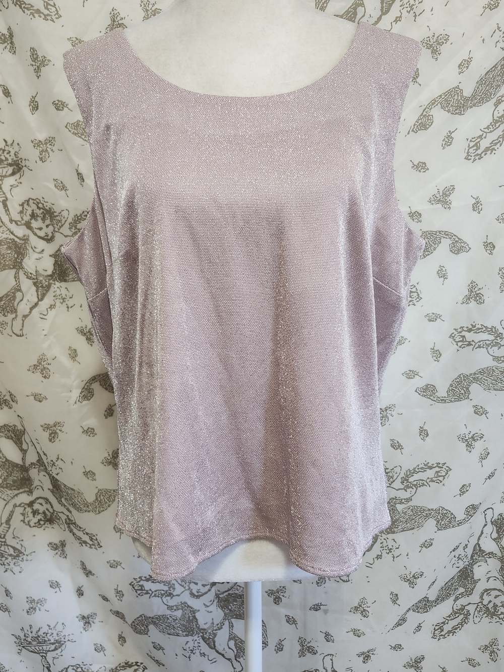 VTG 90s Karen Miller NY Pink Glitter Knit Scoop Neck Sleeveless Tank Top 18 Plus
